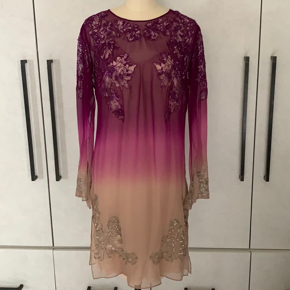 Pamella Roland purple ombré to nude dress with sequins sample